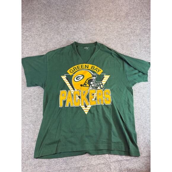 Vintage 90s Green Bay Packers Shirt Mens Small Green V Neck NFL Football Tee - Picture 1 of 6
